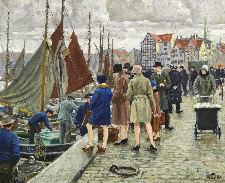 Elegante Damer Med Klokkehatte K Ber Fisk