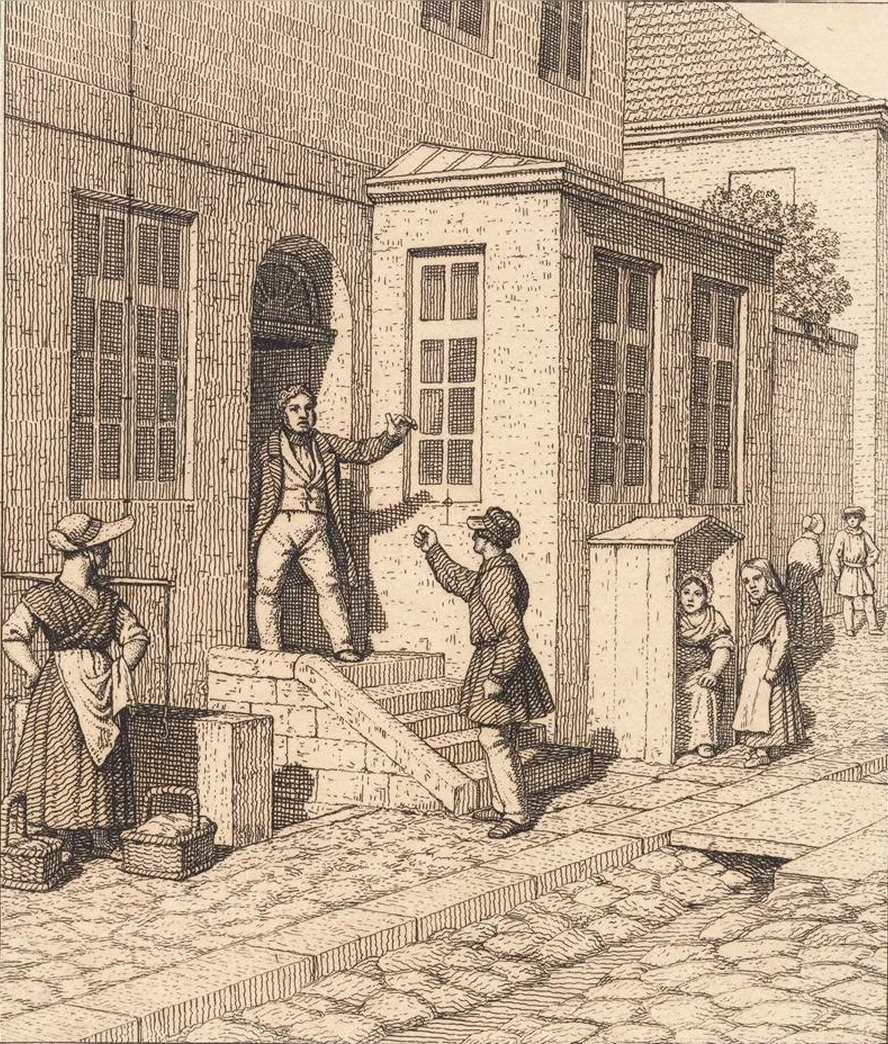 En gadescene Illustration til Linearperspectiven, Tavle VII
