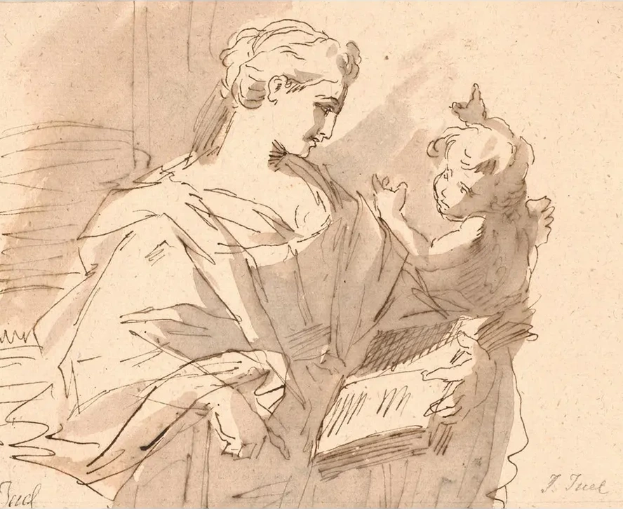 En Helgeninde Med En Bog Og En Putto