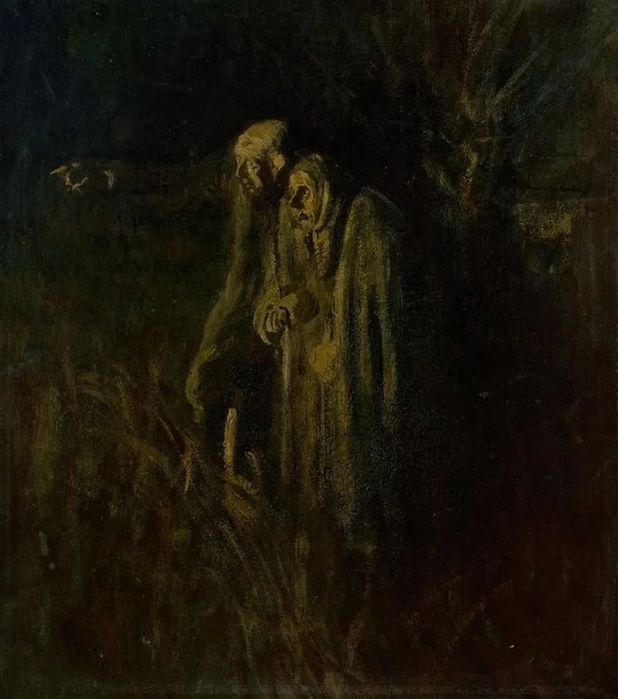 End of Life. Elderly Couple at Night