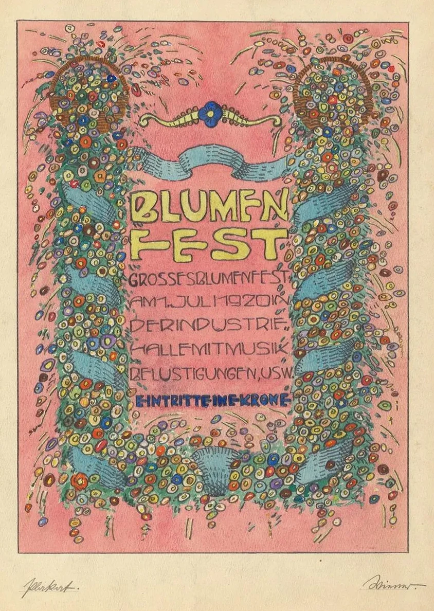 Entw Rfe Plakat Blumen Fest Grosses Blumenfst Am 1. Juli 1920 in Der Industrie Halle Mit Musik Belustigungen