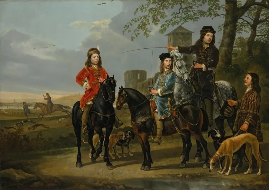 Equestrian Portrait of Cornelis (1639 1680) and Michiel Pompe van Meerdervoort (1638 1653) with Their Tutor an