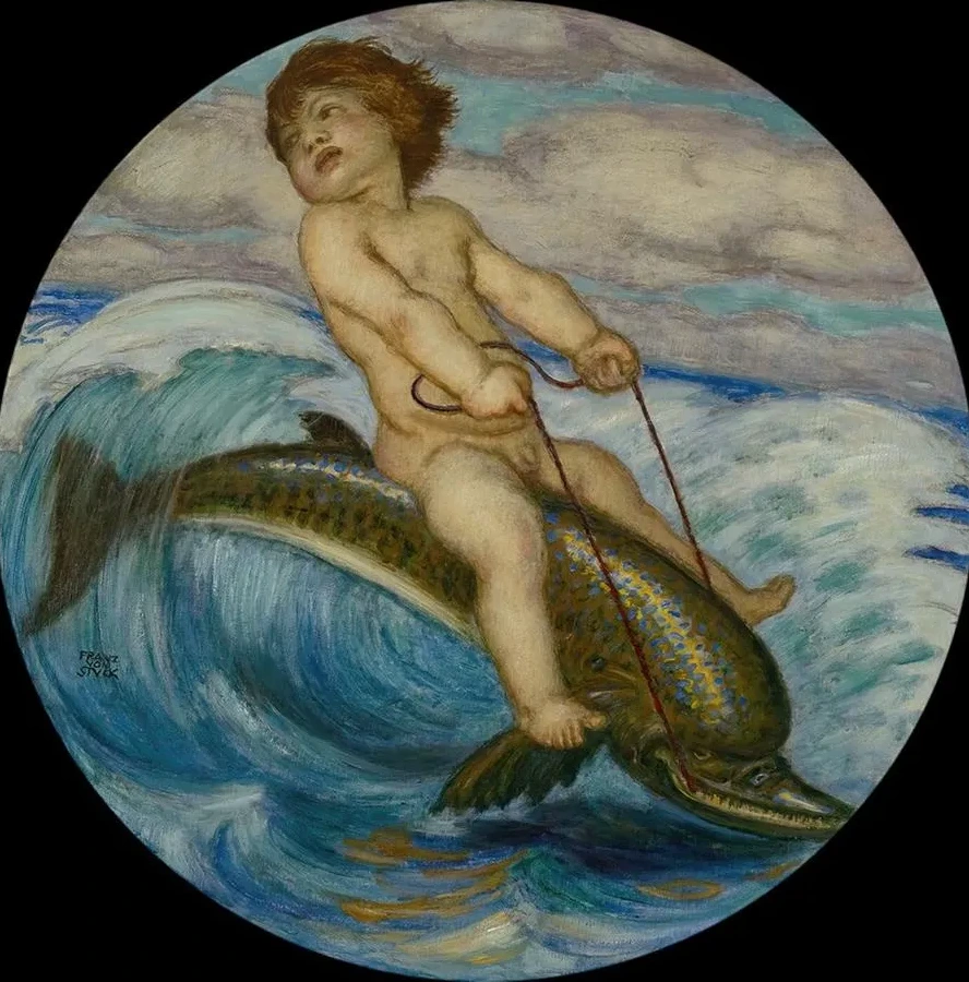 Erote Riding a Dolphin