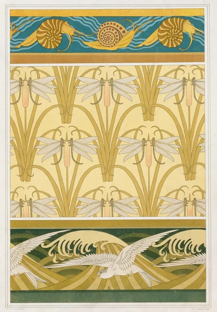 Escargots, Bordure. Libellule et Roseaux, Papier Peint. Mouettes, Bordure