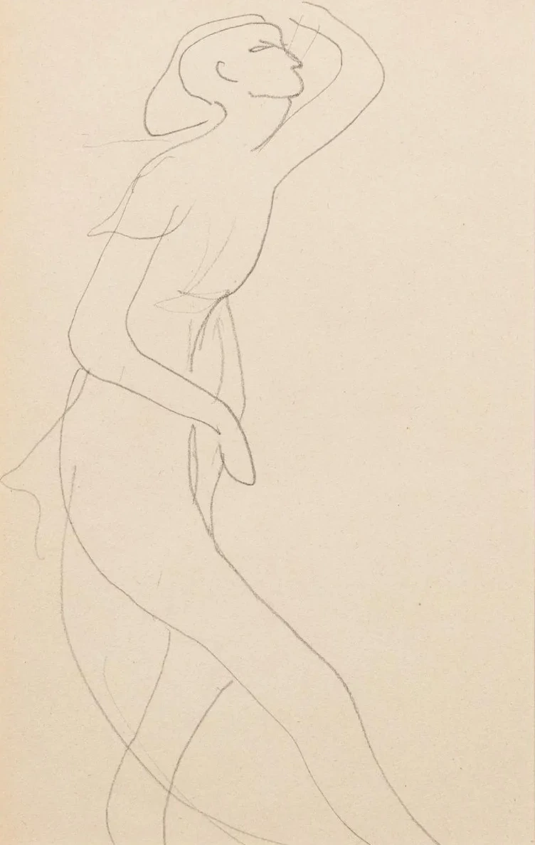 Esquisse de Femme Nue de Profil Droit, Bras Gauche Relev