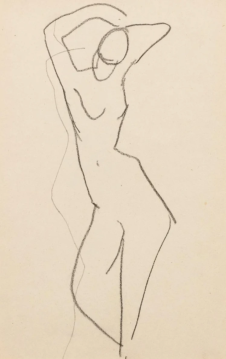 Esquisse de Femme Nue Debout de Face, Bras Au - Dessus de la T Te