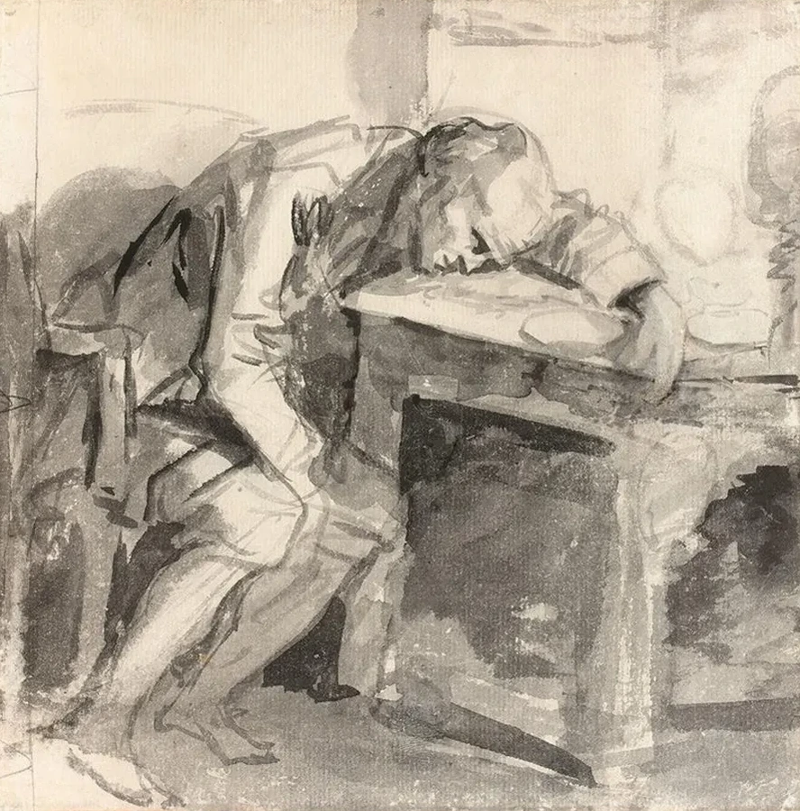 Etude D Homme Effondr Sur Une Table