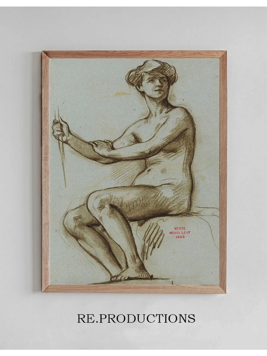 Etude de Jeune Femme Assise Tenant Un Objet Dans la Main Droite