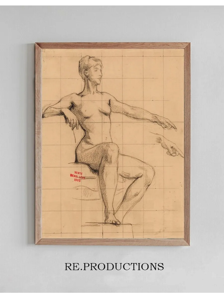 Etude de Jeune Femme Nue Assise Pointant L Index Gauche Vers L Avant