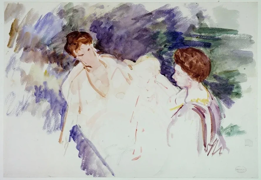 Etude Pour le Bain Deux Femmes et Un Enfant Dans Une Barque
