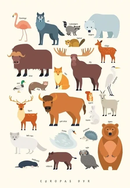 Europas Dyr Borneplakat
