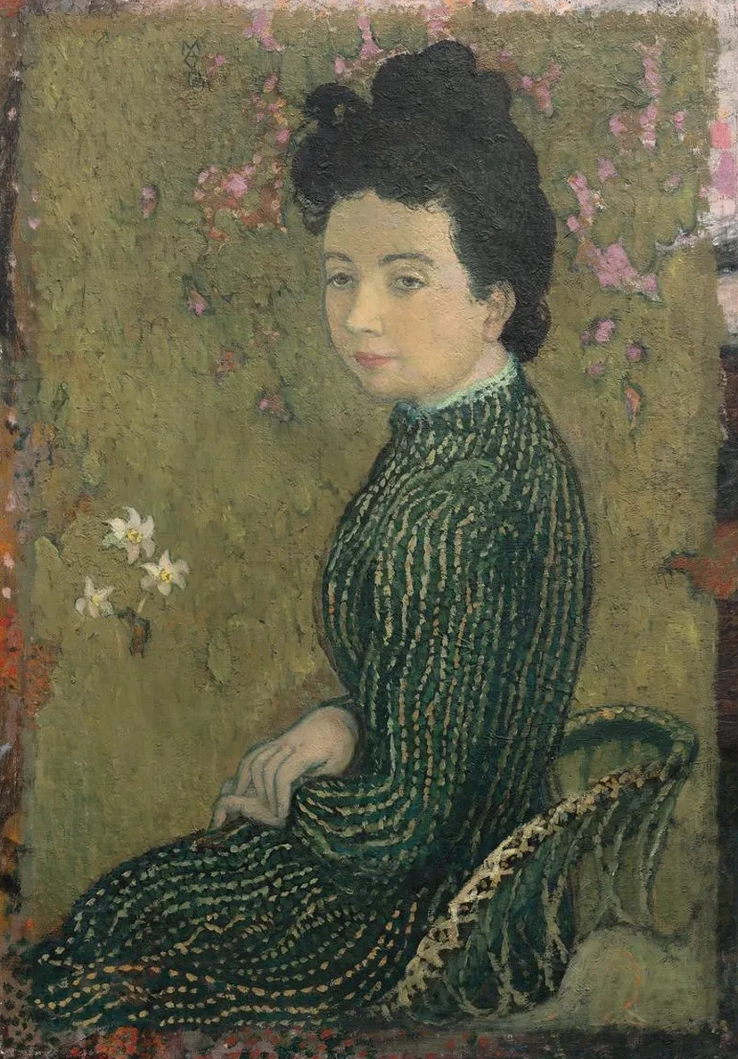 Eva Meurier in a Green Dress