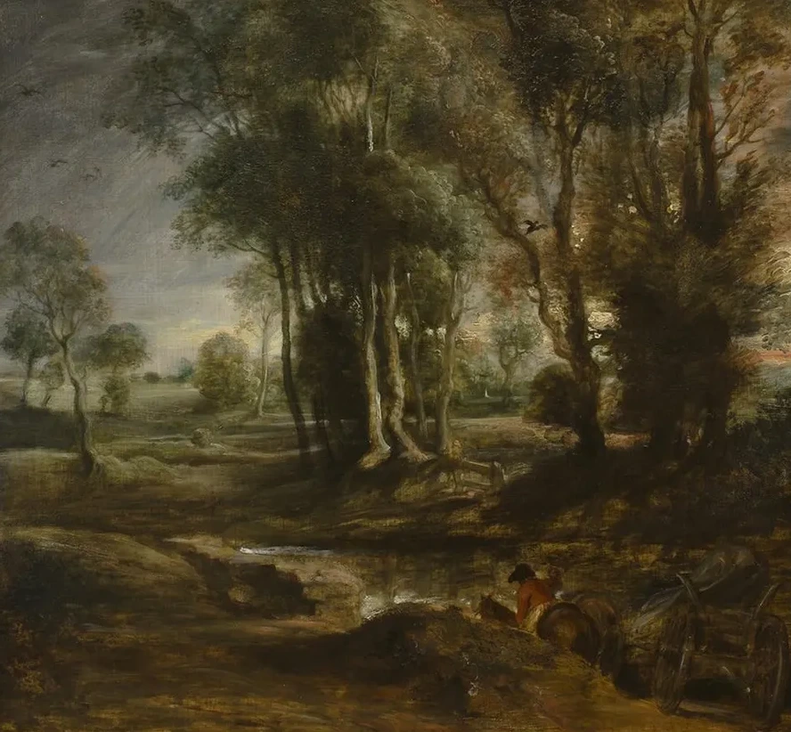 Evening Landscape with Timber Wagon