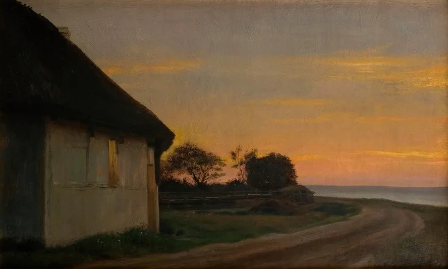 Evening Lanscape with a House and Garden by the Sea. Ellekilde