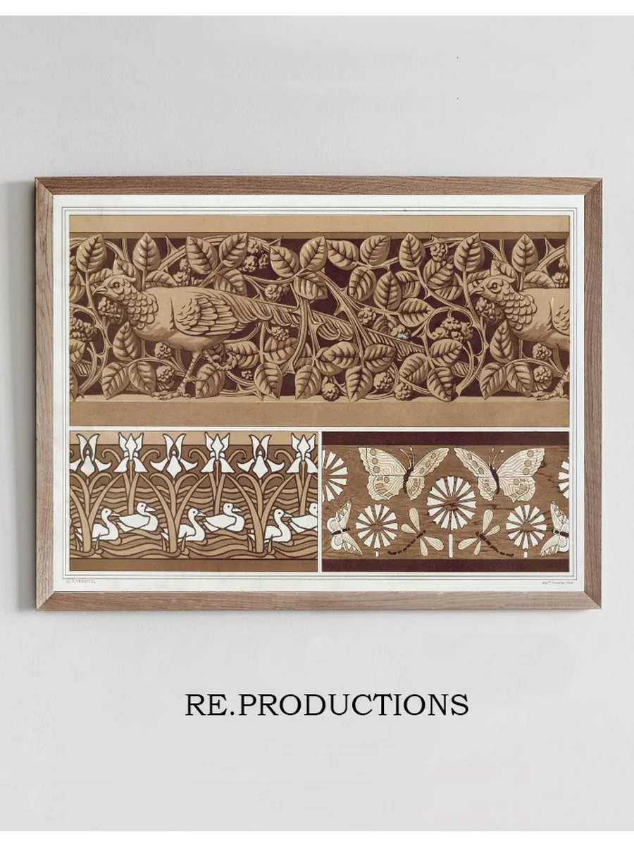 Faisan et Ronces, Bois Sculpt Jour. Papillons et Libellules, Marqueterie. Canards et Iris, Pochoir