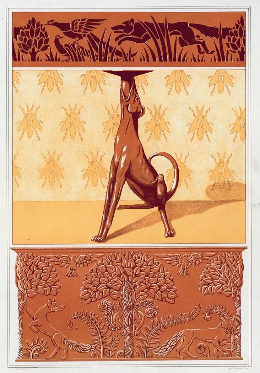 Faisans et Renard, Frise Cuivre D Coup. Chien, Chandelier. Abeilles, Semis. Renards, Cureuils et Oiseaux, Jar