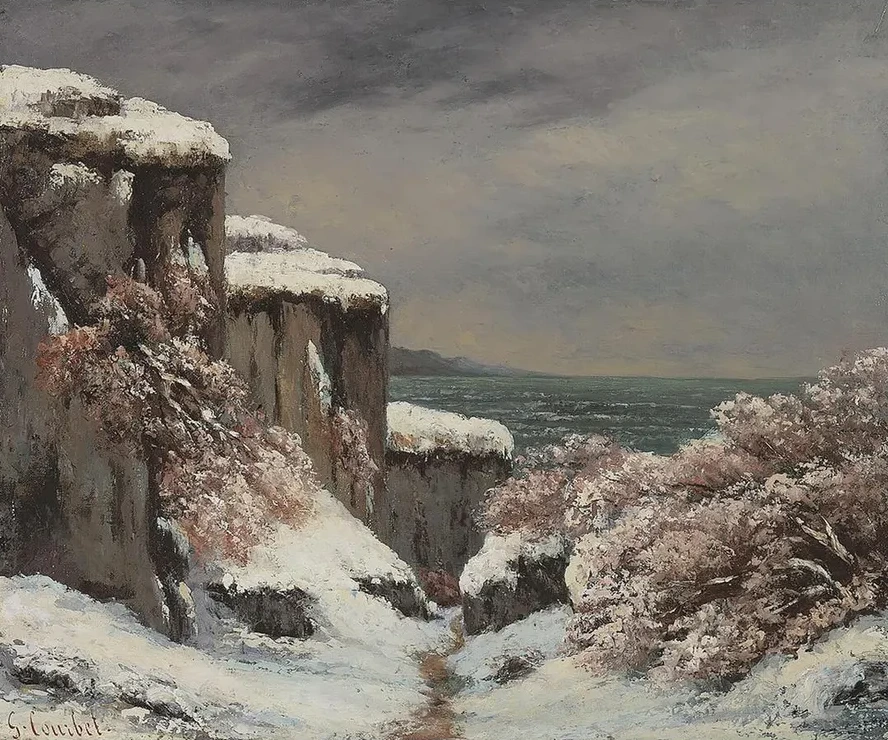 Falaises Au Bord De La Mer Sous La Neige