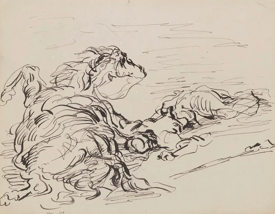Fallen Arab Horseman with Cavorting Horse