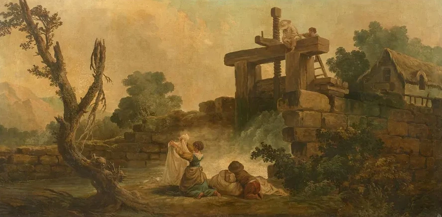 Famille Pr's D Un Pont et Lavandi Re Au Lavoir