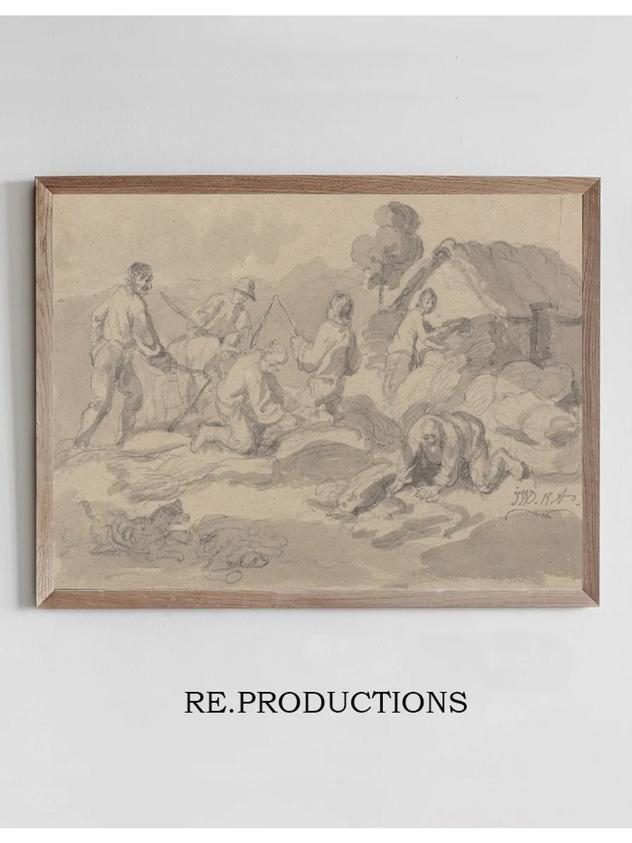 Farm Workers Flailing Corn