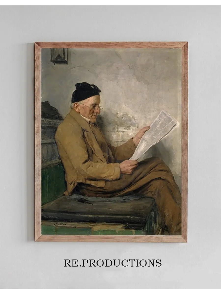 Farmer Reading on the Stove Bench