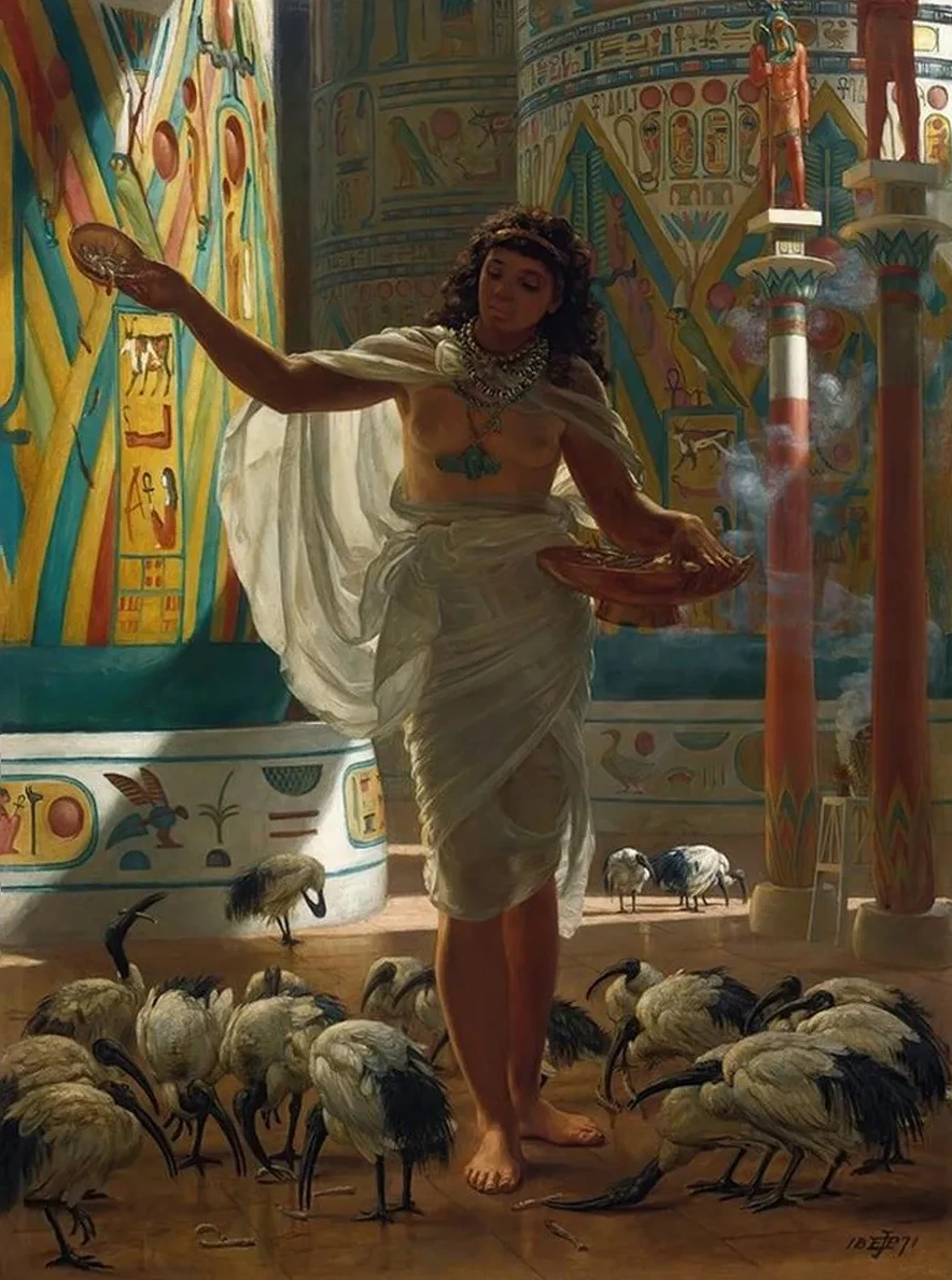 Feeding The Sacred Ibis In The Halls Of Karnac