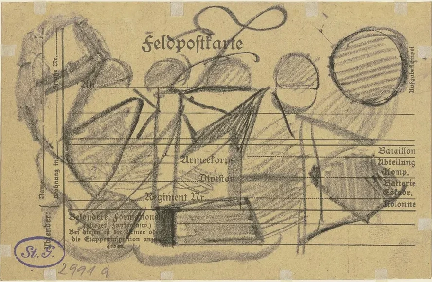 Feldpostkarte Mit Abstrakter Krakelzeichnung