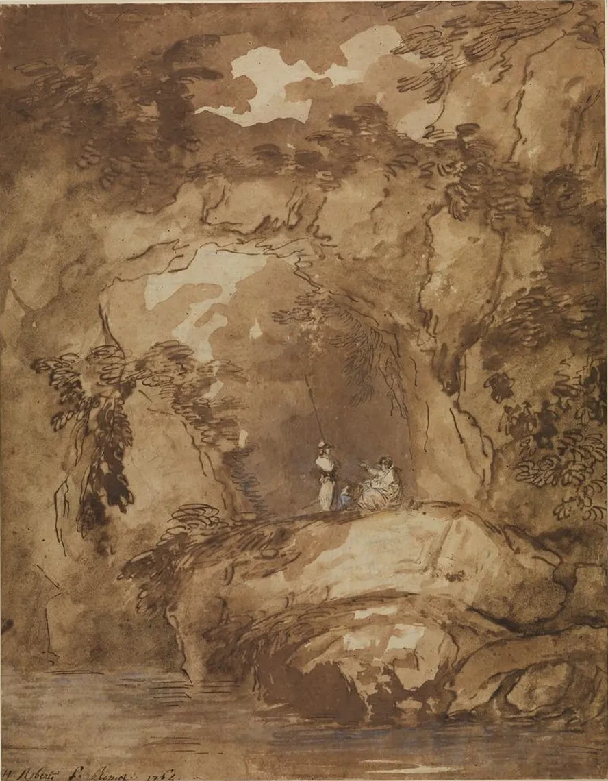 Felshang Mit Grotte Und Soldaten Ber Einem Gew Sser