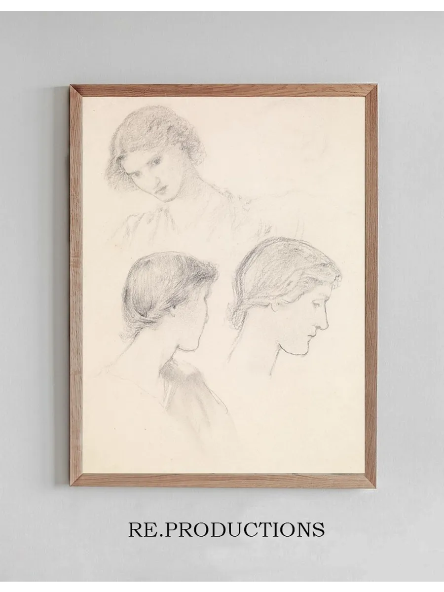 Female Head Study of a Girl (Three Studies)
