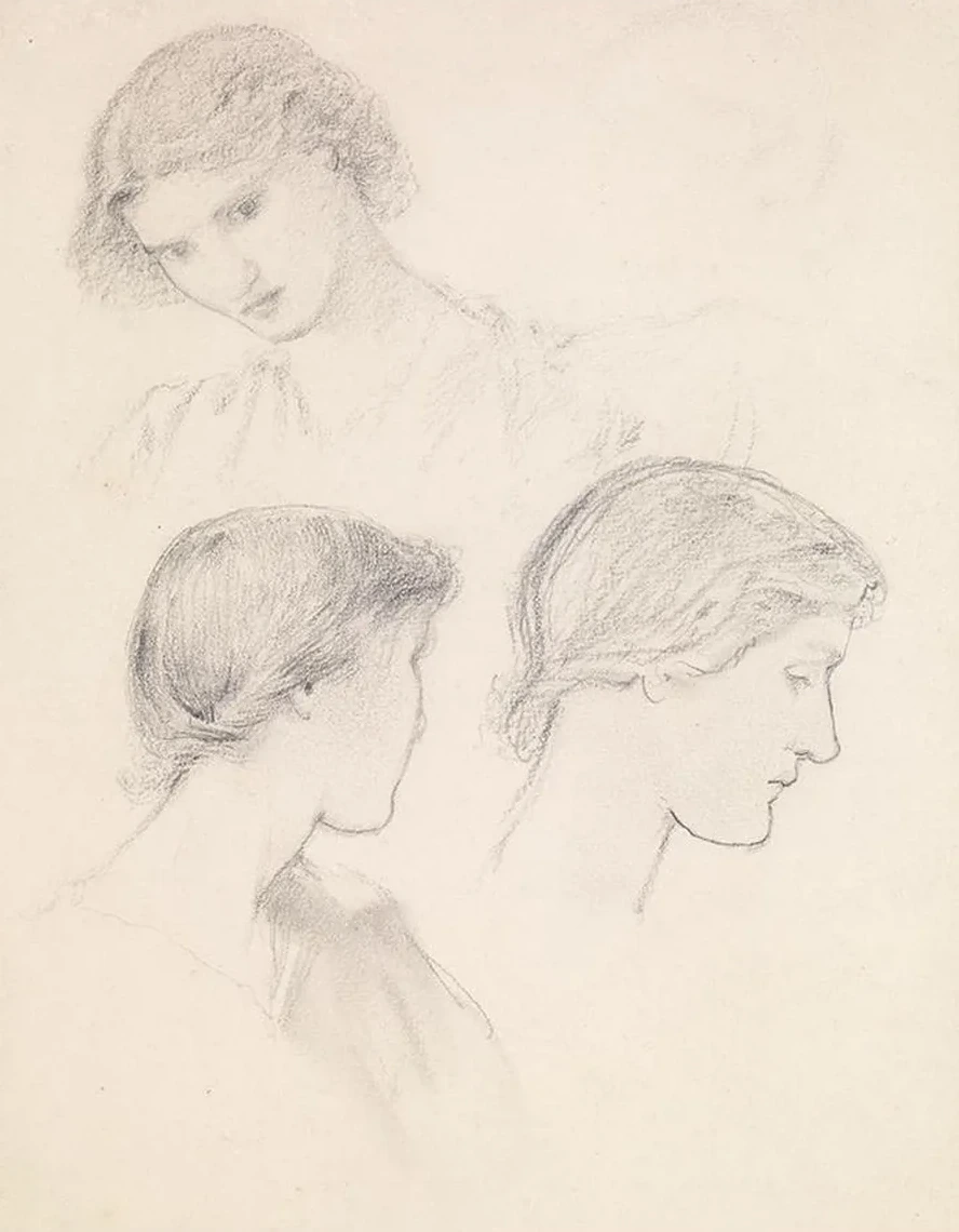 Female Head Study of a Girl (Three Studies)