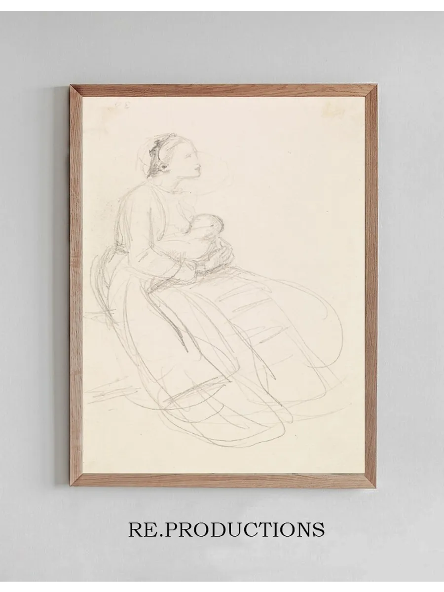 Female Sketch of Mother Breastfeeding Her Baby