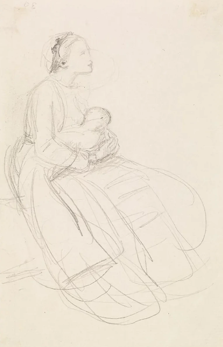 Female Sketch of Mother Breastfeeding Her Baby