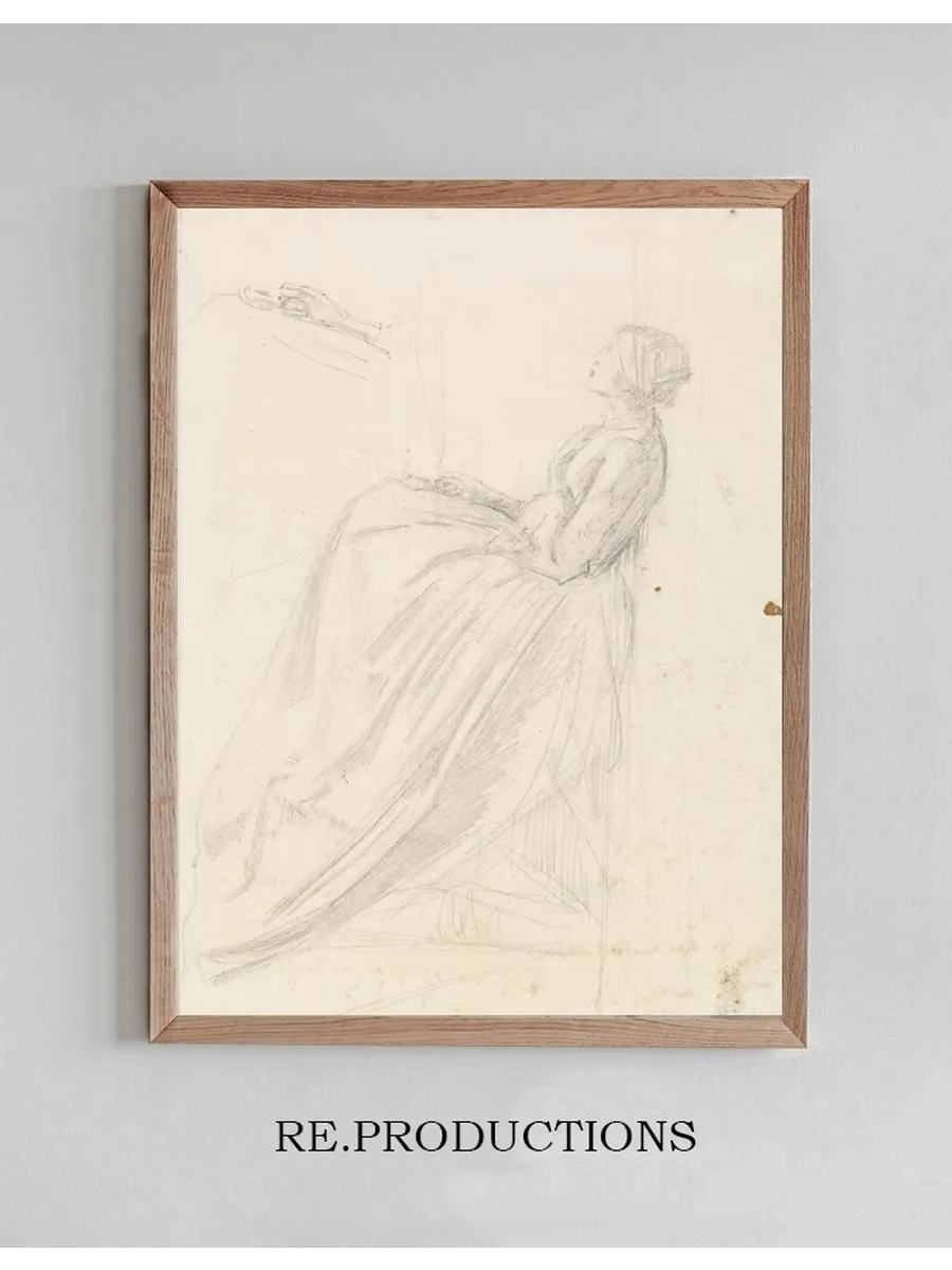 Female Sketch of a Seated Woman Holding Lamp