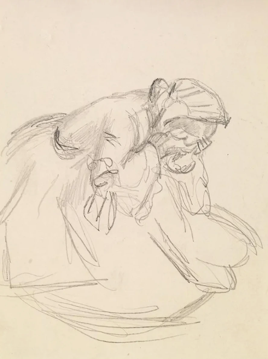Female Sketch of a Distraught Woman, Seated