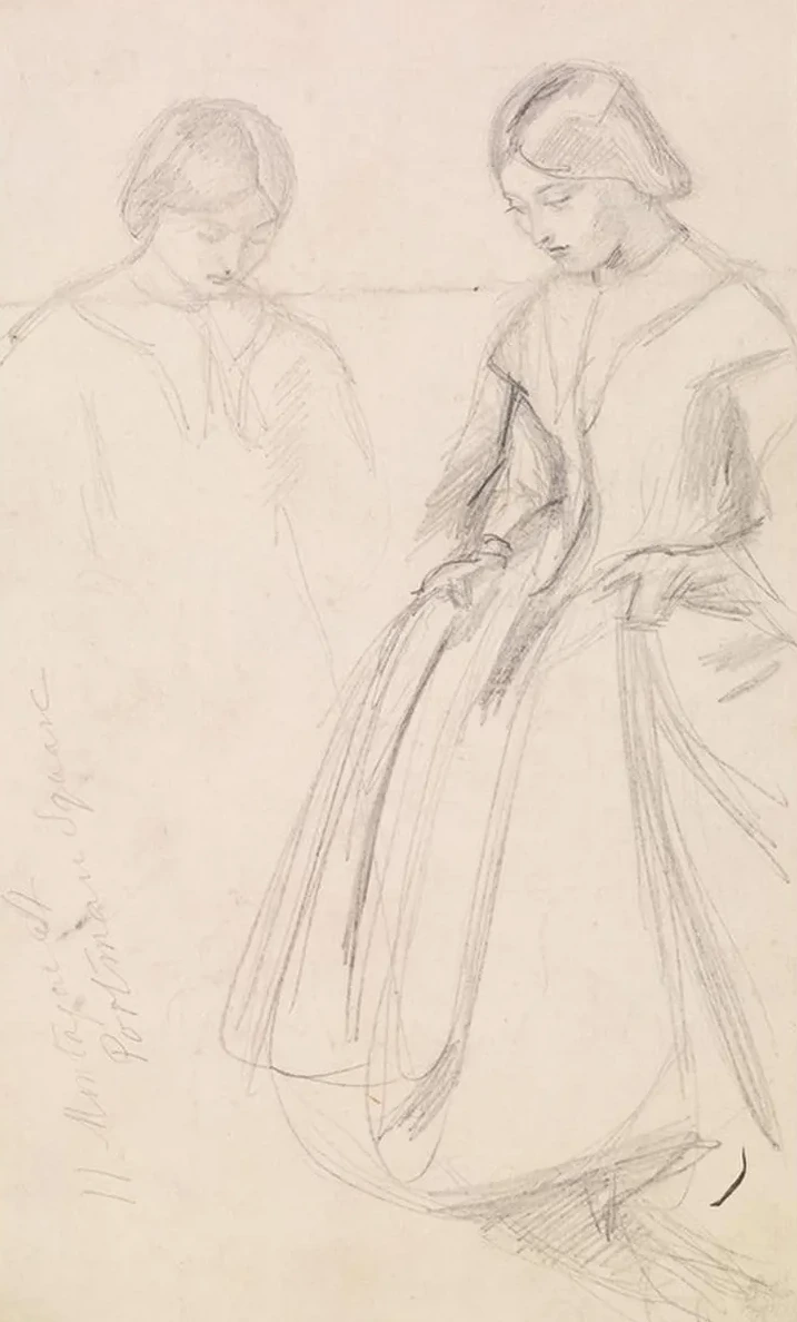 Female Sketches of a Girl Holding Her Skirt
