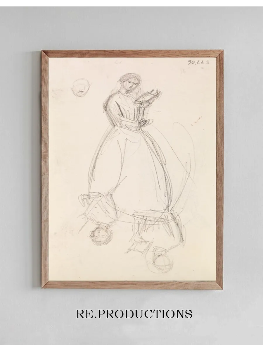 Female Two Sketches of a Young Woman holding a Book
