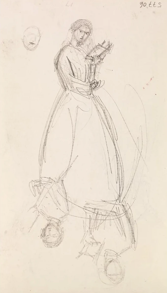 Female Two Sketches of a Young Woman holding a Book