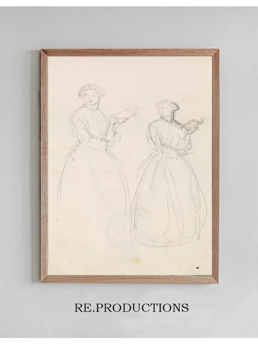 Female Two Sketches of a Young Woman holding a Book