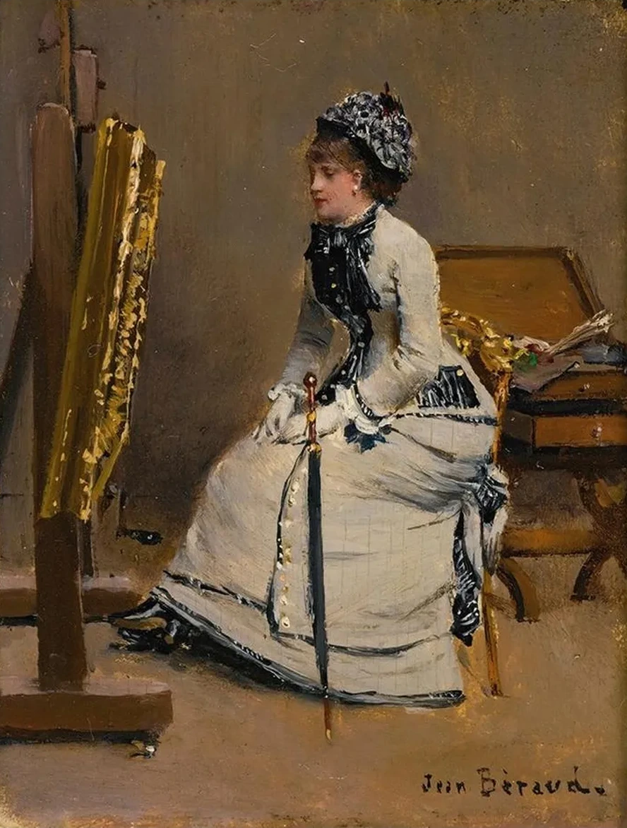 Femme Assise Devant Un Tableau
