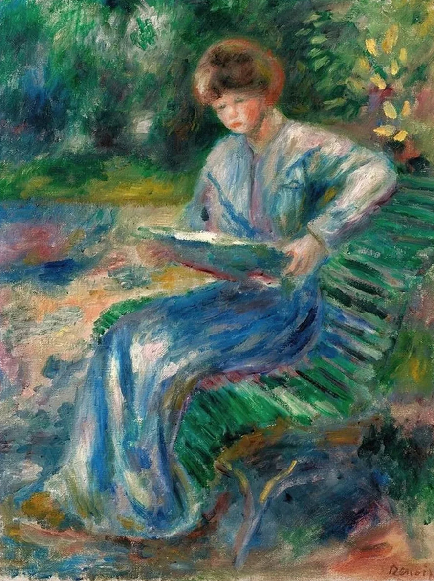 Femme Lisant Sur Un Banc