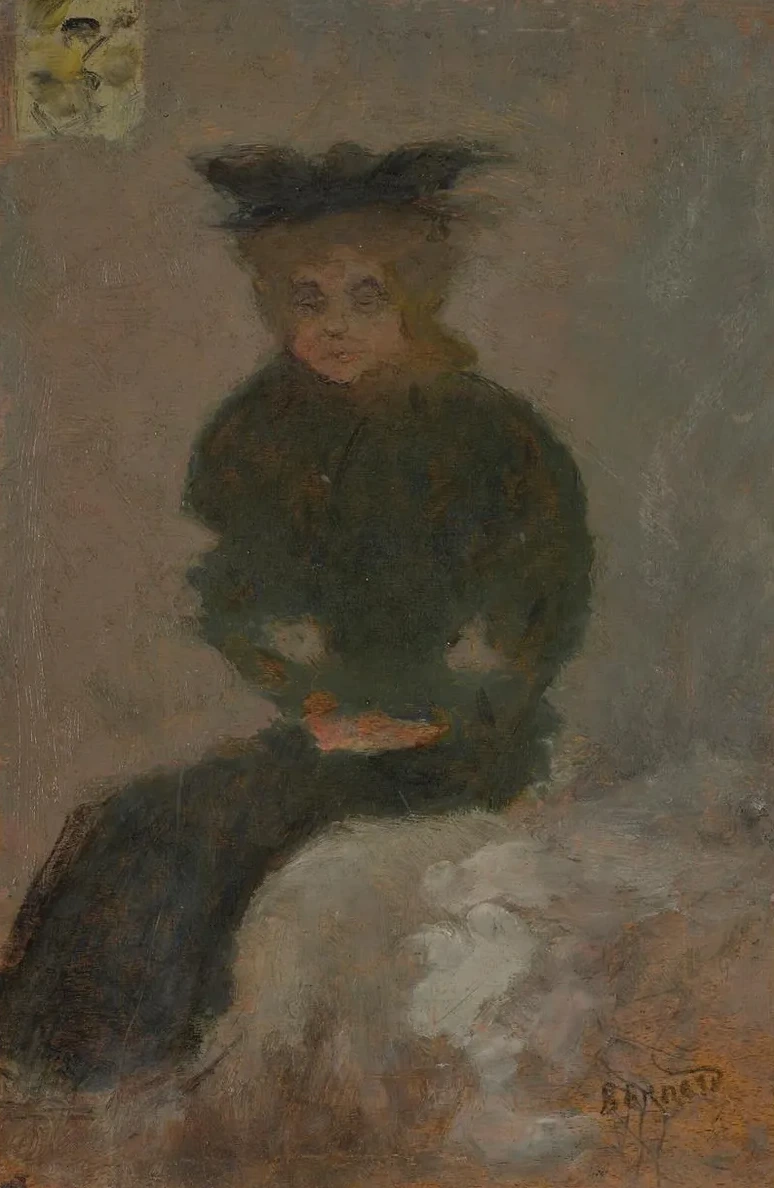 Femme Assise Au Chapeau Noir