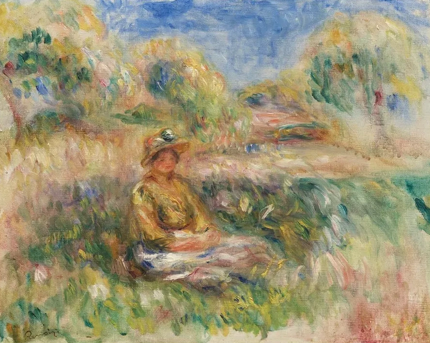 Femme Assise Dans Un Paysage