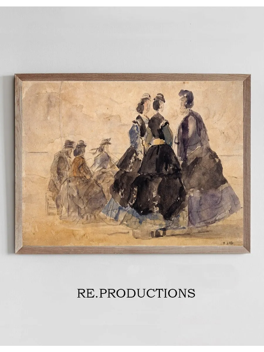 Femme Assise et Divers Personnages Au Bord de la Mer