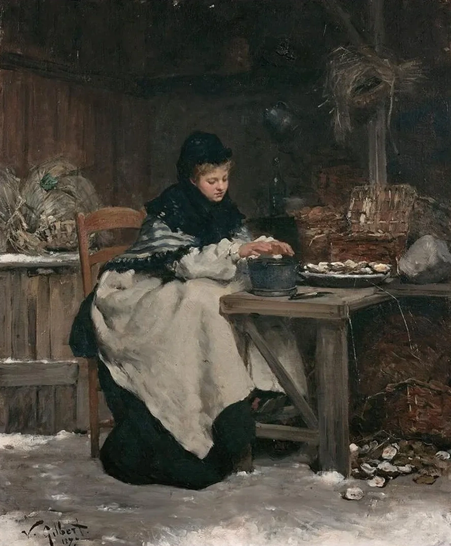 Femme Assise Une Table Se R Chauffant les Mains Apr's Avoir Ouvert Des Hu Tres