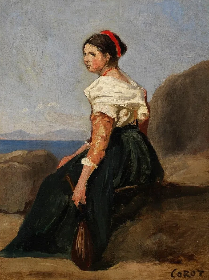 Femme Assise, Tenant Une Mandoline