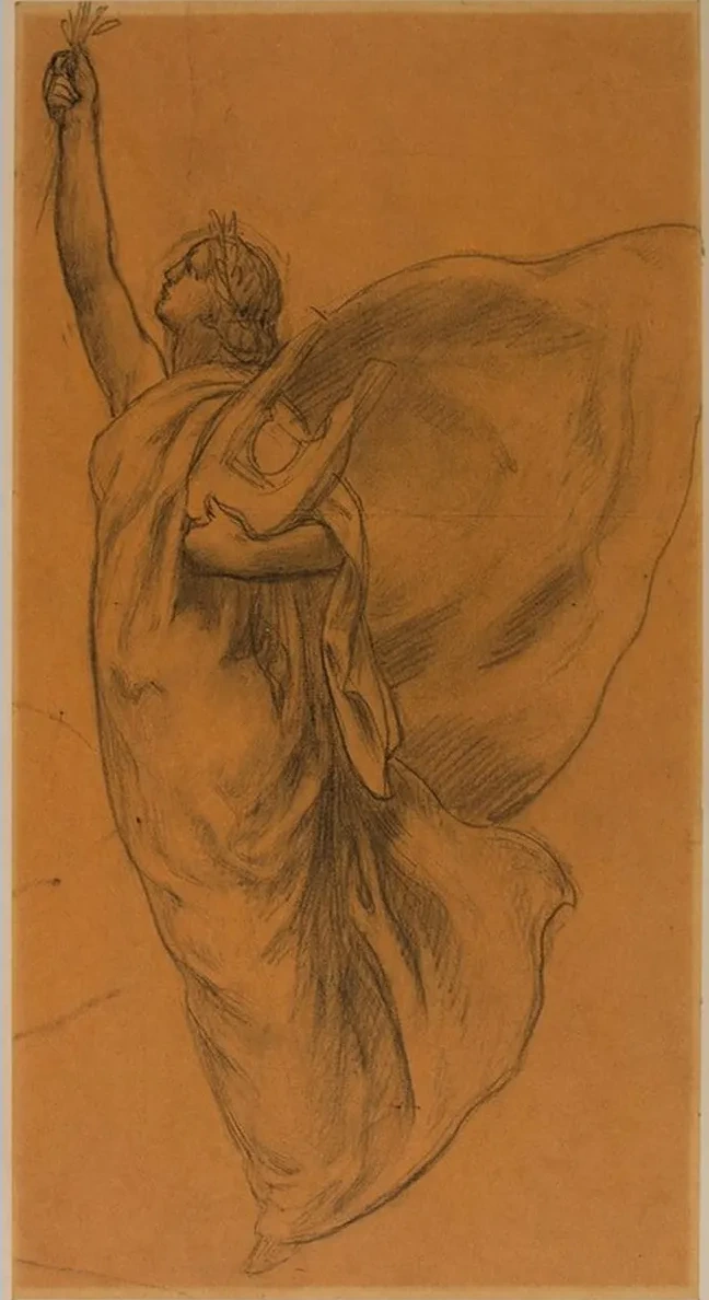 Femme Drap E Volant, Tenant Une Lyre