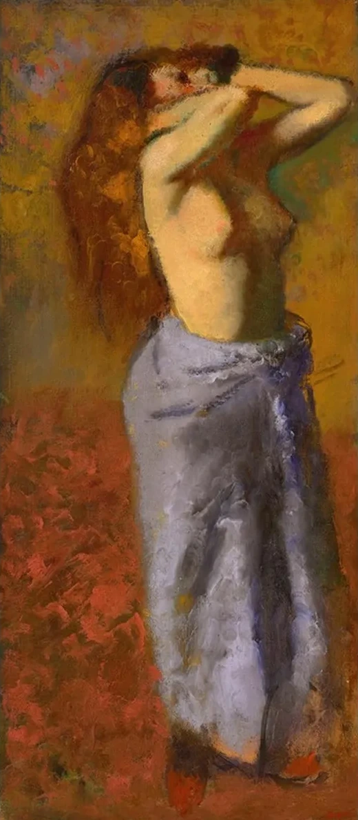 Femme En Peignoir Bleu le Torse D Couvert