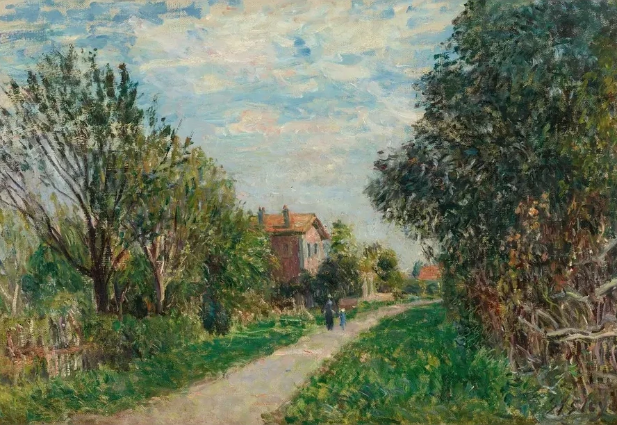 Femme et Enfant Sur le Chemin Des Pr's, S Vres