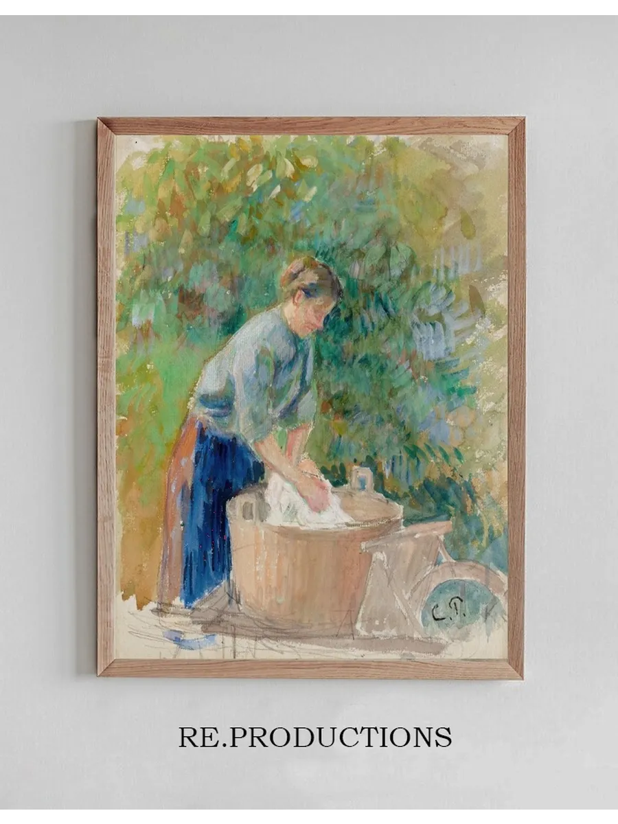 Femme Lavant du Linge Dans Un Baquet