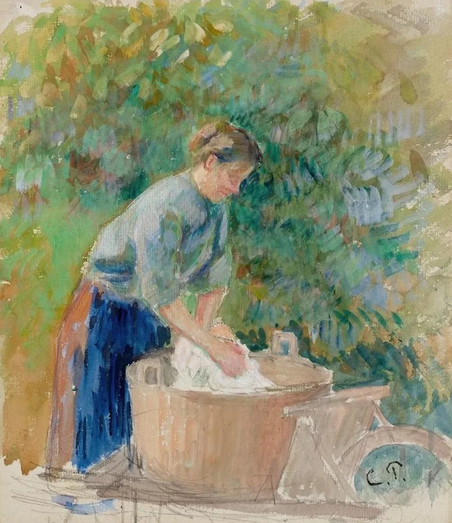 Femme Lavant du Linge Dans Un Baquet